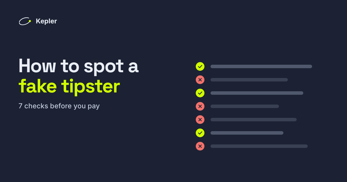 A checklist of seven checks, some ticked and some crossed, beside the title “How to spot a fake tipster”.